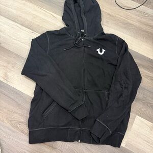 True Religion Black Zip-Up Hoodie with Logo